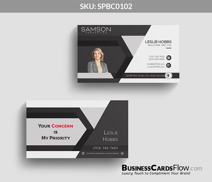 Black & White Business Cards with Profile Picture on left side of the Business Cards with modern icons on right side. You can also have custom slogan on the back.