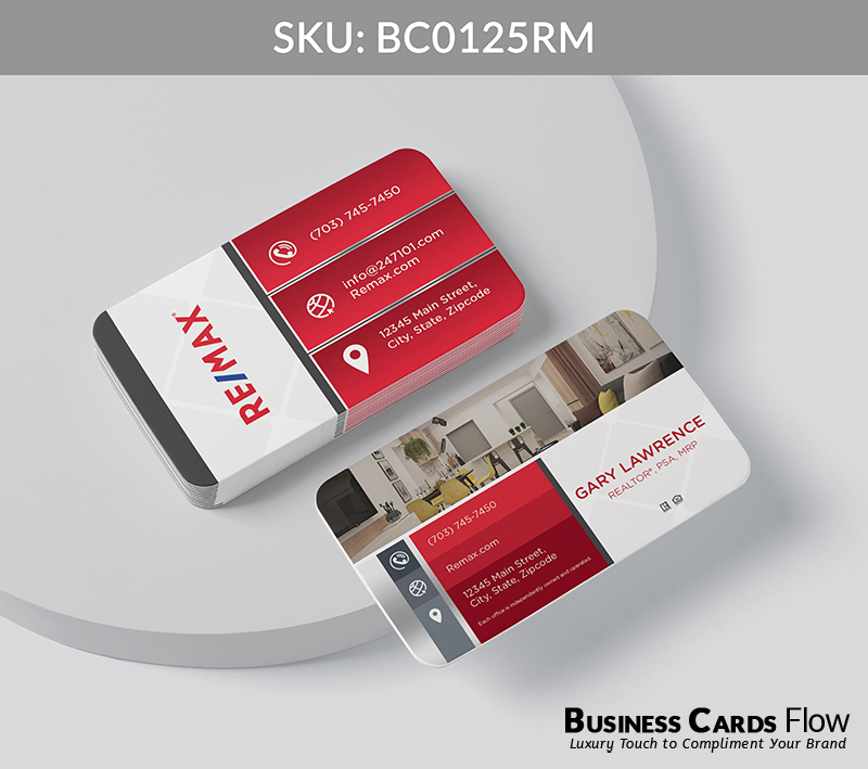 Business Cards Flow Remax Business Cards BC0125RM Style 20 - Choose from premium paper stocks, shapes and sizes. Custom cards, made your way. Shop Now! Custom premium business cards ship free. REMAX Business Cards - BC0125RM Realtors Business Cards Flow for REMAX