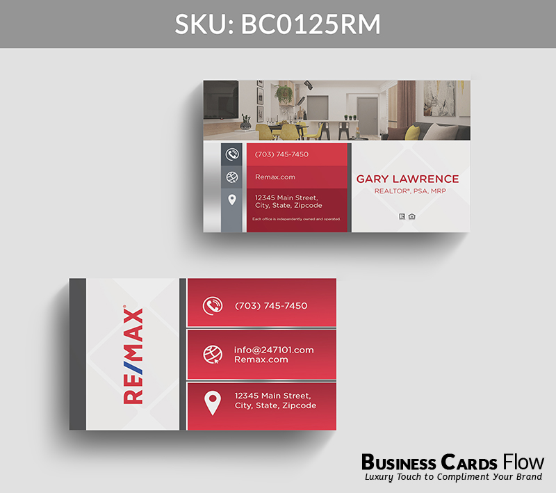 Business Cards Flow Remax Business Cards BC0125RM Style 22 - Choose from premium paper stocks, shapes and sizes. Custom cards, made your way. Shop Now! Custom premium business cards ship free. REMAX Business Cards - BC0125RM Realtors Business Cards Flow for REMAX