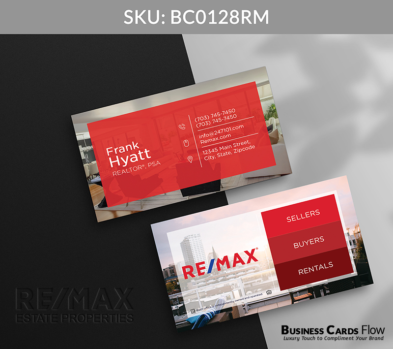 Business Cards Flow Remax Business Cards BC0128RM Style 12 - Choose from premium paper stocks, shapes and sizes. Custom cards, made your way. Shop Now! Custom premium business cards ship free. REMAX Business Cards - BC0128RM Realtors Business Cards Flow for REMAX