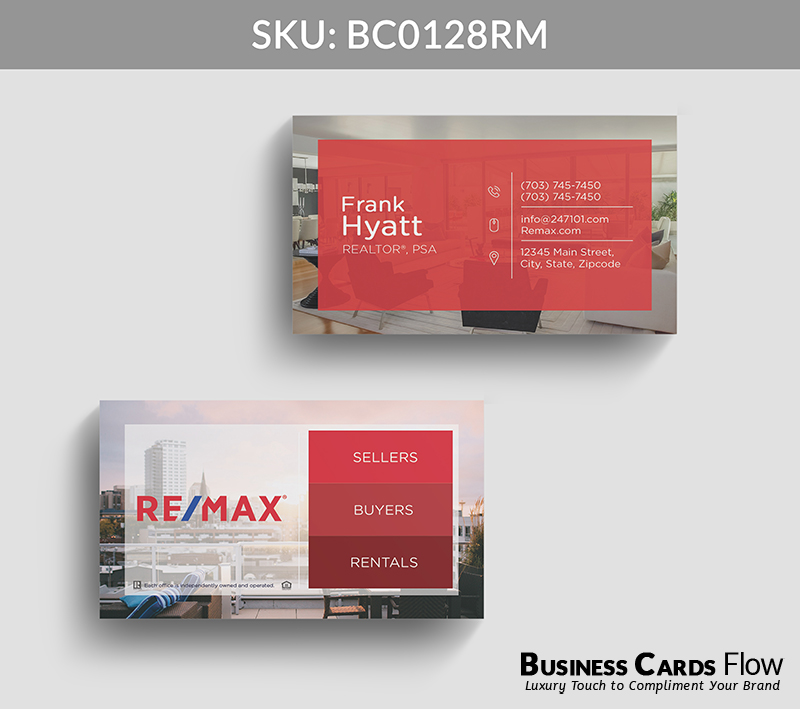 Business Cards Flow Remax Business Cards BC0128RM Style 22 - Choose from premium paper stocks, shapes and sizes. Custom cards, made your way. Shop Now! Custom premium business cards ship free. REMAX Business Cards - BC0128RM Realtors Business Cards Flow for REMAX