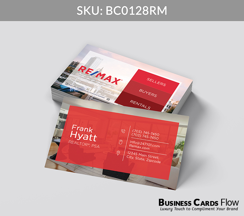 Business Cards Flow Remax Business Cards BC0128RM Style 24 - Choose from premium paper stocks, shapes and sizes. Custom cards, made your way. Shop Now! Custom premium business cards ship free. REMAX Business Cards - BC0128RM Realtors Business Cards Flow for REMAX