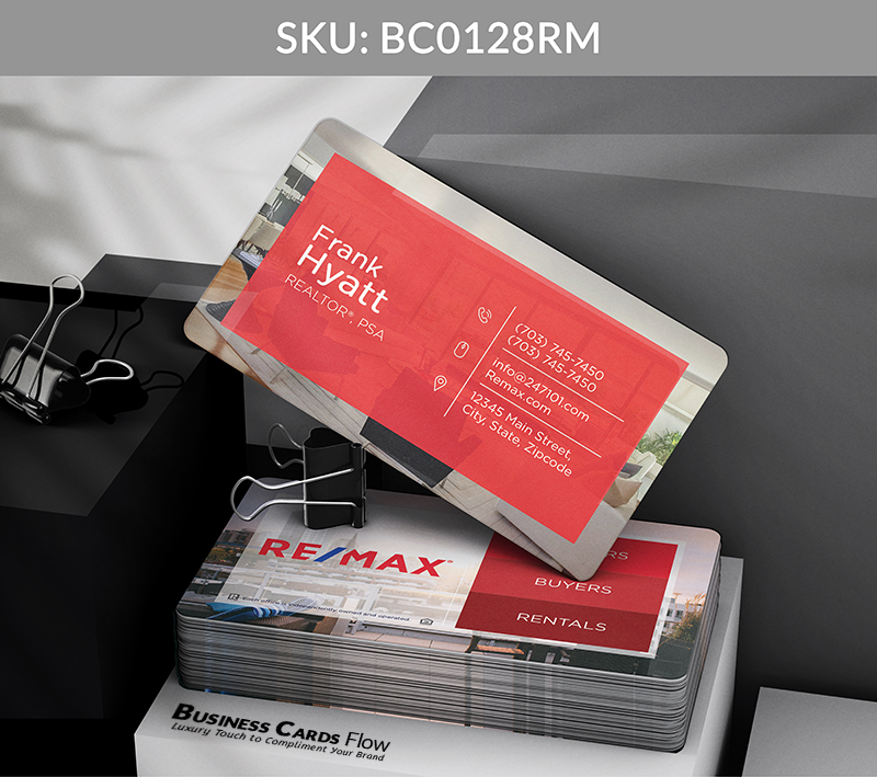 Business Cards Flow Remax Business Cards BC0128RM Style 8 - Choose from premium paper stocks, shapes and sizes. Custom cards, made your way. Shop Now! Custom premium business cards ship free. REMAX Business Cards - BC0128RM Realtors Business Cards Flow for REMAX