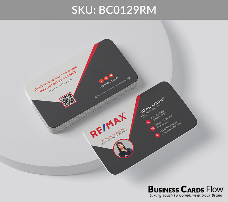 Business Cards Flow Remax Business Cards BC0129RM Style 20 - Choose from premium paper stocks, shapes and sizes. Custom cards, made your way. Shop Now! Custom premium business cards ship free. REMAX Business Cards - BC0129RM Realtors Business Cards Flow for REMAX
