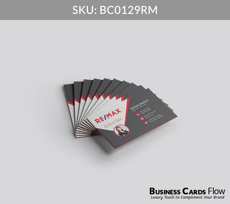 Business Cards Flow Remax Business Cards BC0129RM Style 6 - Choose from premium paper stocks, shapes and sizes. Custom cards, made your way. Shop Now! Custom premium business cards ship free. REMAX Business Cards - BC0129RM Realtors Business Cards Flow for REMAX