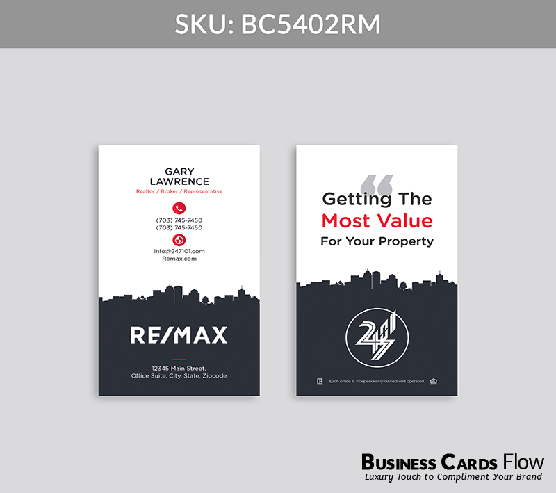 Business Cards Flow Remax Business Cards BC5402RM Style 28 - Choose from premium paper stocks, shapes and sizes. Custom cards, made your way. Shop Now! Custom premium business cards ship free. REMAX Business Cards - BC5402RM Realtors Business Cards Flow for REMAX