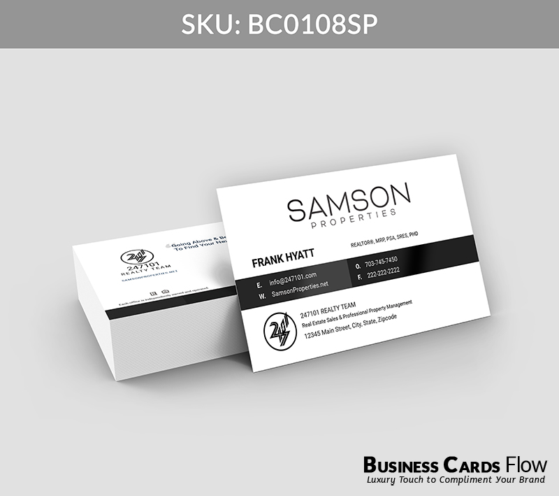 Business Cards Flow Samson Properties Business Cards BC0108SP Style 21 - Choose from premium paper stocks, shapes and sizes. Custom cards, made your way. Shop Now! Custom premium business cards ship free. Samson Properties Business Cards - BC0108SP Realtors Business Cards Flow for Samson Properties