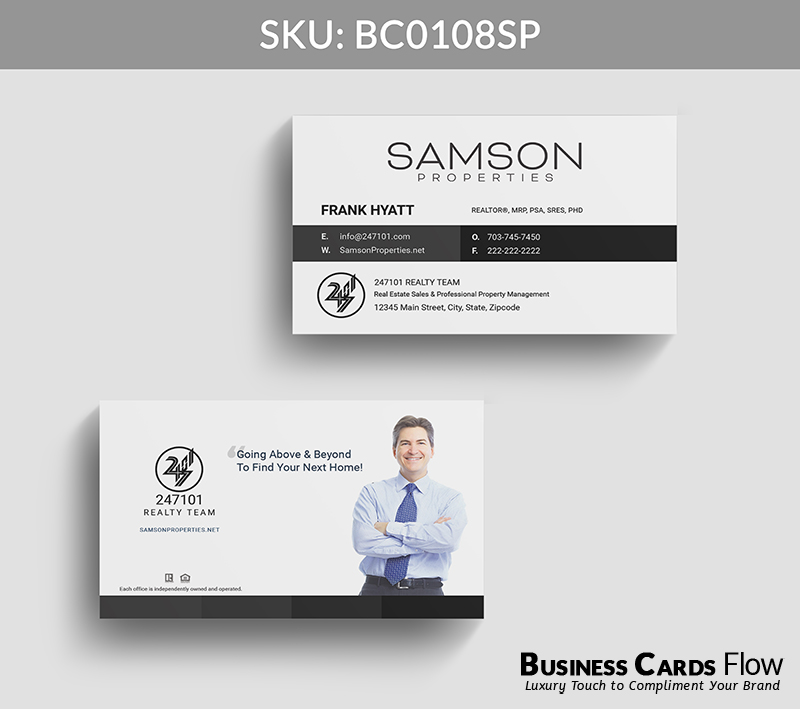 Business Cards Flow Samson Properties Business Cards BC0108SP Style 22 - Choose from premium paper stocks, shapes and sizes. Custom cards, made your way. Shop Now! Custom premium business cards ship free. Samson Properties Business Cards - BC0108SP Realtors Business Cards Flow for Samson Properties