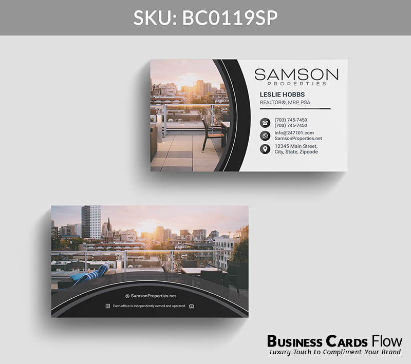 Business Cards Flow Samson Properties Business Cards BC0119SP Style 22 - Choose from premium paper stocks, shapes and sizes. Custom cards, made your way. Shop Now! Custom premium business cards ship free. Samson Properties Business Cards - BC0119SP Realtors Business Cards Flow for Samson Properties