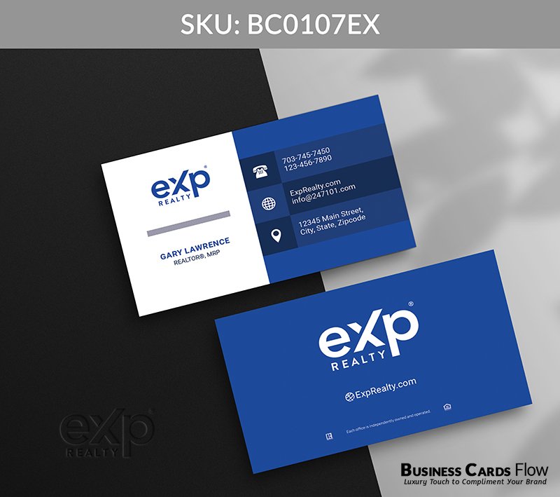 Business Cards Flow eXp Realty Business Cards BC0107EX Style 12 - Choose from premium paper stocks, shapes and sizes. Custom cards, made your way. Shop Now! Custom premium business cards ship free. eXp Realty Business Cards - BC0107EX Realtors Business Cards Flow for eXp Realty