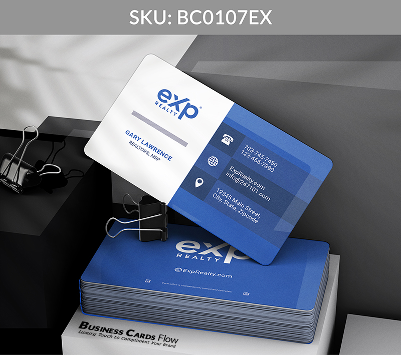 Business Cards Flow eXp Realty Business Cards BC0107EX Style 8 - Choose from premium paper stocks, shapes and sizes. Custom cards, made your way. Shop Now! Custom premium business cards ship free. eXp Realty Business Cards - BC0107EX Realtors Business Cards Flow for eXp Realty