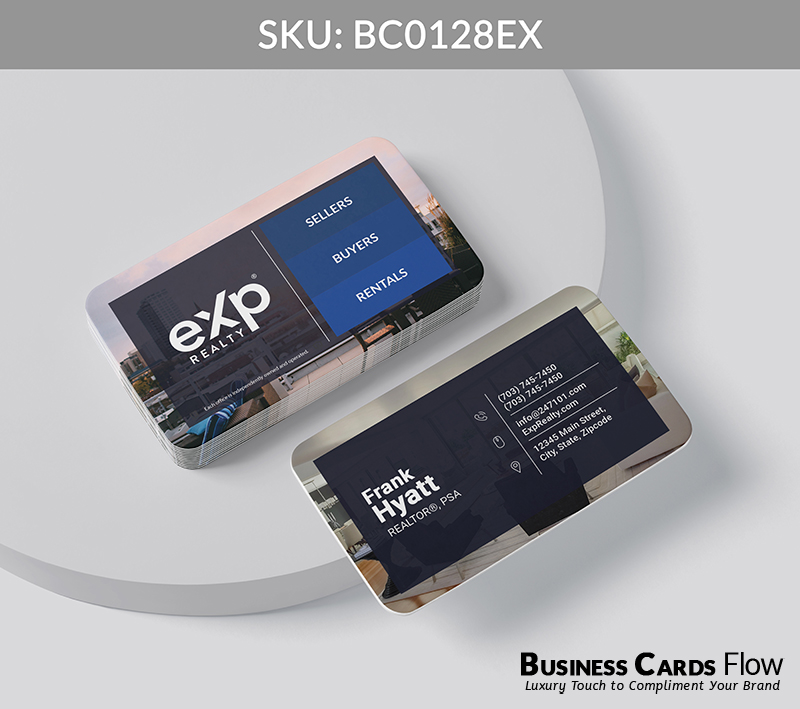 Business Cards Flow eXp Realty Business Cards BC0128EX Style 20 - Choose from premium paper stocks, shapes and sizes. Custom cards, made your way. Shop Now! Custom premium business cards ship free. eXp Realty Business Cards - BC0128EX Realtors Business Cards Flow for eXp Realty