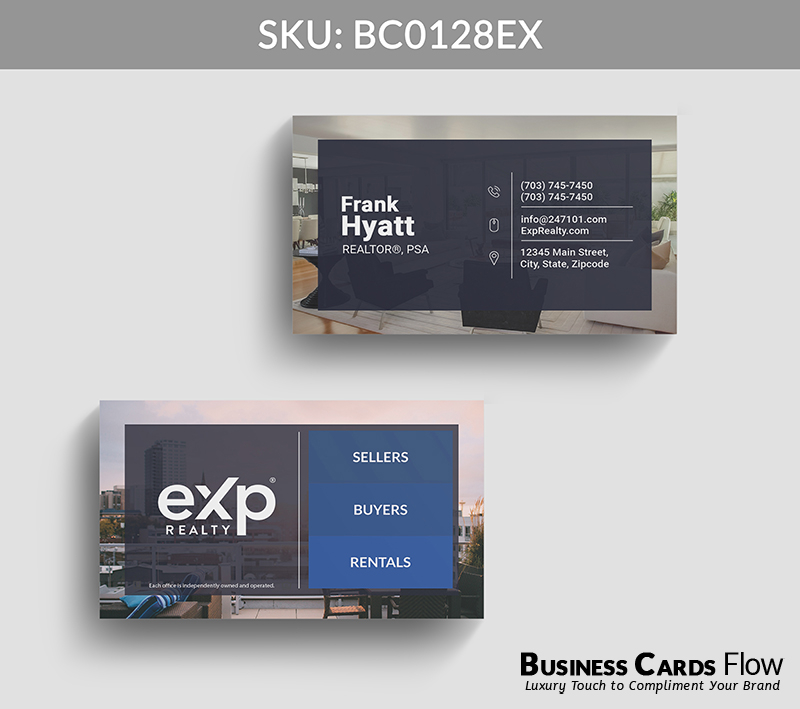 Business Cards Flow eXp Realty Business Cards BC0128EX Style 22 - Choose from premium paper stocks, shapes and sizes. Custom cards, made your way. Shop Now! Custom premium business cards ship free. eXp Realty Business Cards - BC0128EX Realtors Business Cards Flow for eXp Realty