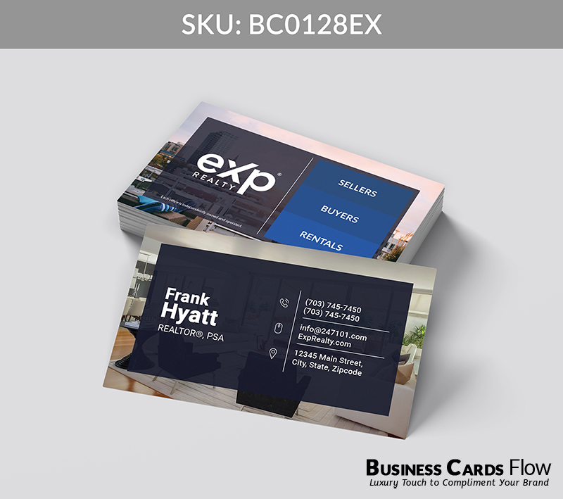 Business Cards Flow eXp Realty Business Cards BC0128EX Style 24 - Choose from premium paper stocks, shapes and sizes. Custom cards, made your way. Shop Now! Custom premium business cards ship free. eXp Realty Business Cards - BC0128EX Realtors Business Cards Flow for eXp Realty