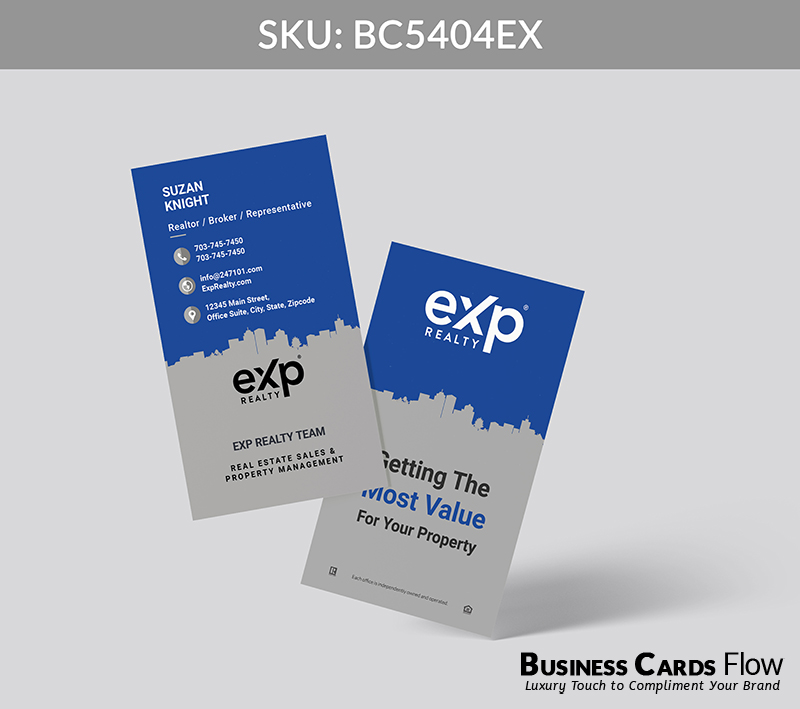 Business Cards Flow eXp Realty Business Cards BC5404EX Style 30 - Choose from premium paper stocks, shapes and sizes. Custom cards, made your way. Shop Now! Custom premium business cards ship free. eXp Realty Business Cards - BC5404EX Realtors Business Cards Flow for eXp Realty