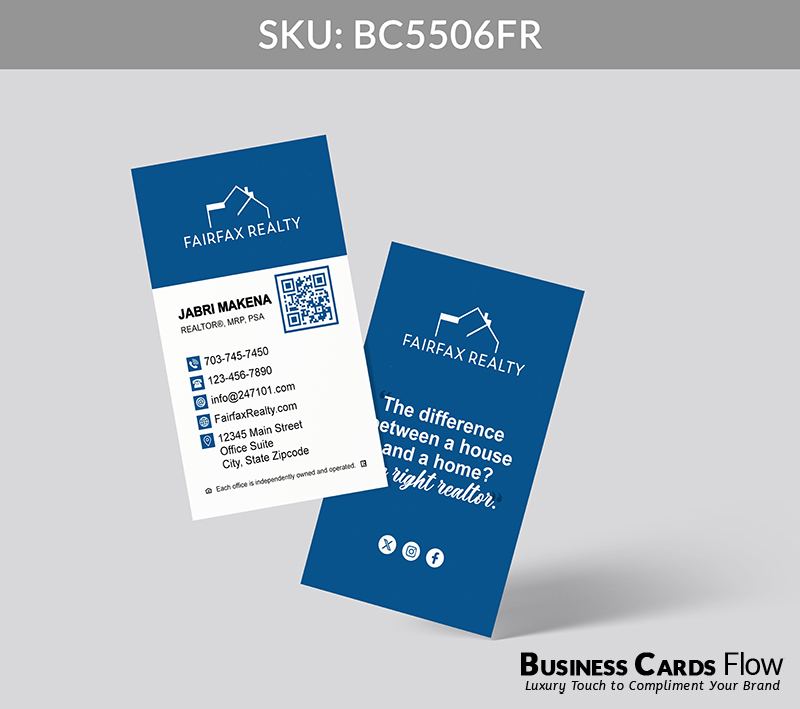 Business Cards Flow Fairfax Realty Business Cards BC5506FR Style 30 - Business Cards Flow - Choose from premium paper stocks, shapes and sizes. Custom cards, made your way. Shop Now! Custom premium business cards ship free.