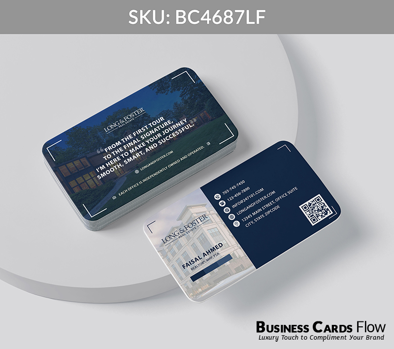 Business Cards Flow Long and Foster Business Cards BC4687LF Style 20 - Business Cards Flow - Choose from premium paper stocks, shapes and sizes. Custom cards, made your way. Shop Now! Custom premium business cards ship free.