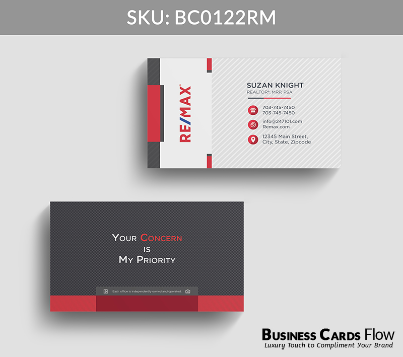 Business Cards Flow Remax Business Cards BC0122RM Style 22 - Choose from premium paper stocks, shapes and sizes. Custom cards, made your way. Shop Now! Custom premium business cards ship free. REMAX Business Cards - BC0122RM Business Cards Flow Remax Business Cards BC0122RM Style 22 - Business Cards Flow - Choose from premium paper stocks, shapes and sizes. Custom cards, made your way. Shop Now! Custom premium business cards ship free.
